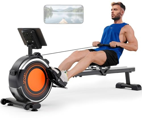 Dripex Rudergerät für Zuhause, Rudergeräte bis 160 kg Belastbar, Magnetisches Rudergerät mit 16 Widerstandsstufen, Verbesserte Doppelschienen, Bluetooth App Verbindung, LCD-Monitor, Leise Platzsparend