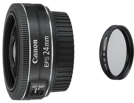 Canon Objektiv EF-S 24mm F2.8 STM Pancake für EOS (Festbrennweite, 52mm Filtergewinde) schwarz & Amazon Basics Zirkularer Polarisationsfilter - 52mm