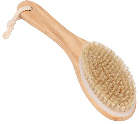 Trockenbürsten-Körperbürste, Trockene Körperbürste mit Naturborsten und Konturiertem Holzgriff, Peeling-Bürste, Peeling-Körperwäscher für die Lymphdrainage, Peeling der Haut, Reduzierung von Cellulite