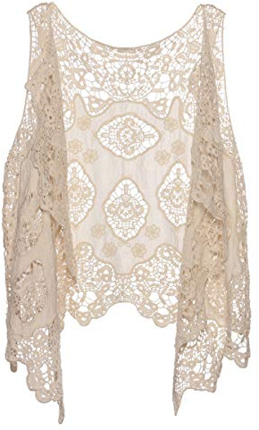 Berax Damen Weste Cardigan Sommer Hippie Gilet Häkeln Hohl Spitze Irregular Boho Ärmellos Cardigan Weste Kurz