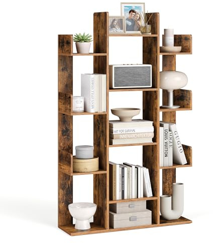 VASAGLE Bücherregal im Baumform, Regal, Standregal mit 13 Fächern, Aufbewahrungsregal, 25 x 86 x 140 cm, vintagebraun LBC67BXV1