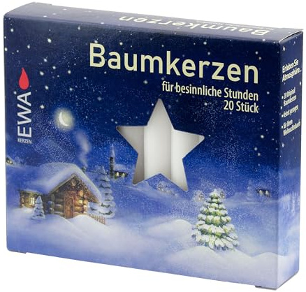 20er Pack Baumkerzen weiß ca. 13 x 105 mm (20 x 20 Stück) Weihnachtskerzen, Christbaumkerzen, Pyramidenkerzen