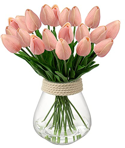Briful Künstliche Tulpen, fühlen sich echt an, rosa, künstliche Tulpen, PU-Latex-Material, Kunstblumen, Hochzeitsstrauß für Garten, Party, Heimdekoration, 10 Stück