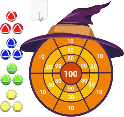 76CM Halloween Deko, Halloween Dartscheibe Spiel für Kinder Klett Dartscheibe mit 12 Klebrigen Bällen für 3-10 Jungen Mädchen, Party Deko Wurfspiel Set Geburtstagsgeschenk Outdoor Spielzeug für Kinder