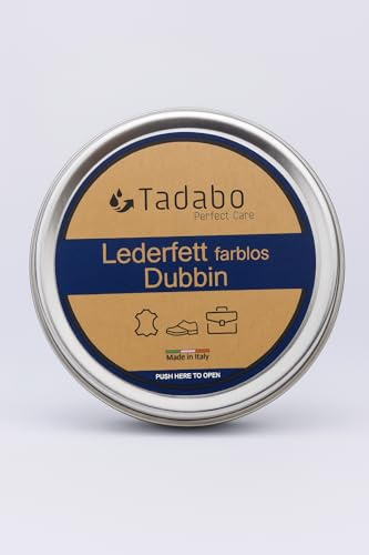 Tadabo Lederfett – Farblos & Schwarz – Premium Lederpflege mit Mandelöl | Made in Italy | Schuhfett, Juchtenfett, Lederbalsam & Imprägnierung für Schuhe, Taschen, Autositze & Möbel (farblos, 100 ml)