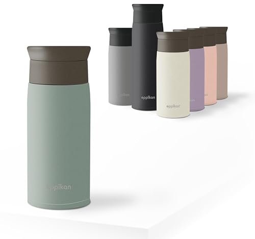 eppikan eppiToGo Edelstahl Thermobecher- Isolierbecher, Kaffee-to-go Becher, 350 ml, 500 ml Travel Mug, Autobecher, auslaufsicher mit hygienischer 360°-Trinköffnung (Powder Green, 350 ml)