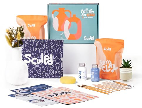 Sculpd – Das originale Töpfer-Set, Komplettes lufttrocknendes Ton-Set für Erwachsene, inklusive Modellierwerkzeugen, Lack, Pinseln, Anleitungen sowie Kunst & Bastelset, Mattlack