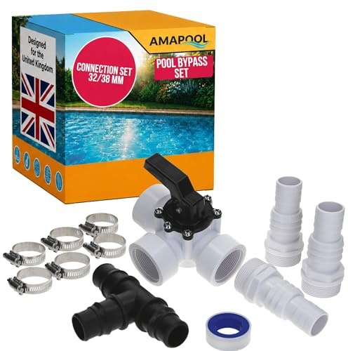 Amapool Bypass Set Pool 38mm – Komplettset für Poolheizung & Sandfilteranlage mit 3-Wege-Ventil, Anschlussset für Poolzubehör & Schlauch 32/38mm, Poolheizung