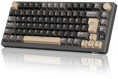 RK ROYAL KLUDGE M75 Gaming Tastatur kabellos 75% Prozent TKL Mechanische Tastatur RGB 2,4 GHz Wireless/Bluetooth/USB-C QWERTZ mit OLED-Smart-Display und Knopf Hot Swappable Roter Schalter, Grau