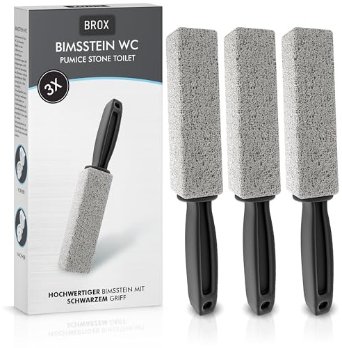 BROX Bimsstein WC 3 Stück – Klo Reiniger bei hartnäckigem Urinstein & Kalk – Pumice Stone Toilet – Toilettenstein für effektive Reinigung – Reinigungsstein – Urinsteinentferner mit schwarzem Griff