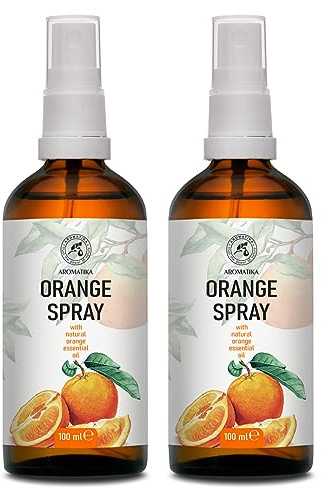 Raumspray Orange 2x100 ml - Duftspray - Aromaspray | Kissenspray, Raumspray mit ätherischem Orangenöl, Zitrusduft, Leinenspray, Raumduft, Aromatisches Spray für Zuhause, Wohnraum