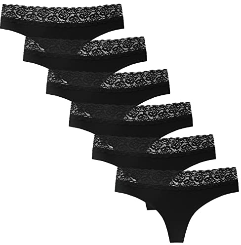 INNERSY String Tanga Damen Spitze Sexy Unterwäsche Frauen Baumwolle 6 Pack | Spitzen Unterhosen, Atmungsaktive Hipster Panties, Weich Strings Tangas Mittlere Taille, Feminine Thong, Sport, Dates, Alltag