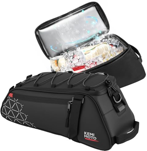 KEMIMOTO 2 IN 1 Fahrradtasche mit Kühlfunktion, 14L Kapazität - 8L Gepäckträgertasche mit Abnehmbarer 6L Isoliertasche, Mehrere Fächer, mit Tragegriff und Schultergurt, Fahrrad Taschen hinten
