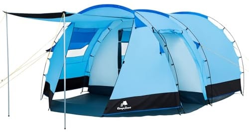 CampFeuer Zelt Super+ für 4 Personen | Blau/Schwarz | XXL Tunnelzelt mit 2 Eingängen und Vordach, 3000 mm Wassersäule | Zelt mit Vorzelt und Bodenplane, Gruppenzelt, Campingzelt, Familienzelt