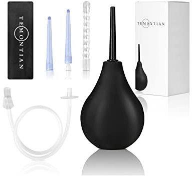 TEMONTIAN Silikon-Einlaufbirnen-Set, 215 ml, saubere Analdusche für Männer und Frauen, mit 50 cm Schlauch + 4 austauschbare Düse.