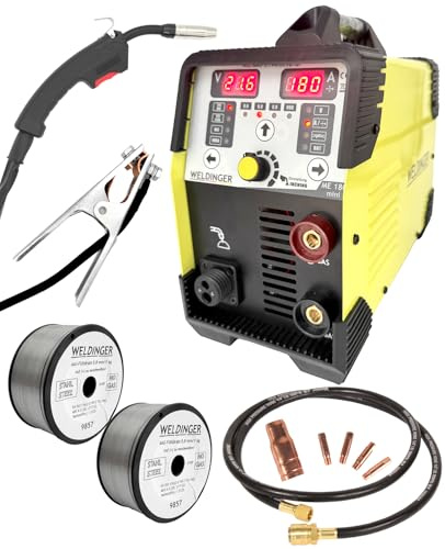 Fülldrahtset WELDINGER ME 180 mini MIG/MAG-Schweißgerät je 1x Fülldraht 0,6/0,9 mm/1kg Fülldrahtgasdüse Stromdüsen (NoGas Schweißen) 5 Jahre Garantie