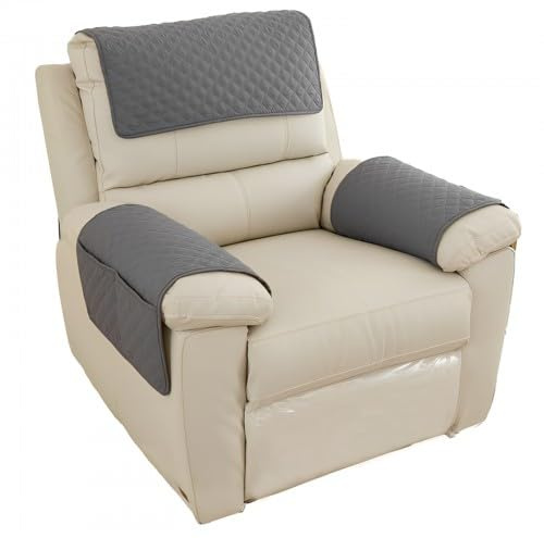 Granvoo Sesselschoner 1 Sitzer, Wasserdicht rutschfest Sesselbezug, Sesselbezug Mit Taschen Für Fernsehsessel, Sesselschoner Sesselauflage Relax für Sofa, Stuhl (Dunkelgrau)