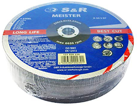 S&R Trennscheibe für Metall, Stahl, Edelstahl/INOX 230x2,0x22,23mm A30 S-BF, Set 25 Stück