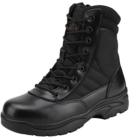 NORTIV 8 Herren Militärische Taktische Arbeitsstiefel Security Einsatzstiefel Boot Zipper Militär Kampfstiefel Springerstiefel,Size 42,Schwarz,Trooper