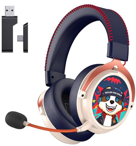 Gaming Headset, Wireless Gaming Headset für PS5/PC/Switch/Mac,Type-C & 2.4GHz USB Transmitter, Headset mit Mikrofon Noise Cancellation, Bluetooth Headset 5.3, Stereo, 70H+ Battery Life - White