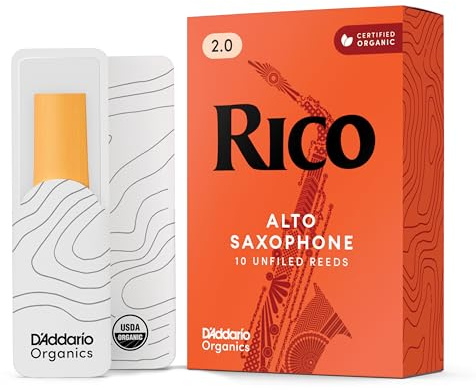 Rico Organic Altsaxophonblätter, Stärke 2.0, 10er Pack | Rico Organic Altsaxophonblätter bieten gleichmäßige Ansprache, leichte Spielbarkeit, warmen Klang und zuverlässige Leistung.