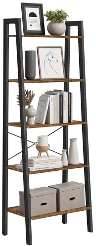 VASAGLE Standregal, Bücherregal mit 5 Ablagen, mit Metallgestell, einfache Montage, für Wohnzimmer, Schlafzimmer, Küche, 56 x 34 x 172 cm (L x B x H), vintagebraun-schwarz LLS45X
