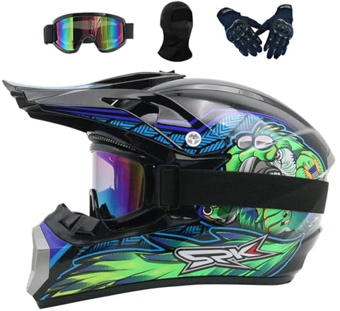 MTB Helm Fullface Downhill Motorradhelm Kinder, Jugend Herren Crosshelm Erwachsener Motocross Für Quad Enduro ATV Schutzhelm Mountainbike Bergbuggy Sport Schutz, Mit Handschuhe Brille