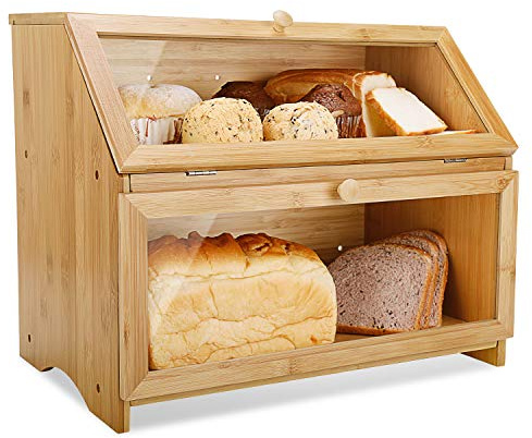 Leader Accessories Bambus Brotkasten 2 Etagen Brotbehälter lebensmittelecht Brotaufbewahrung pflegeleicht 39x25x32cm