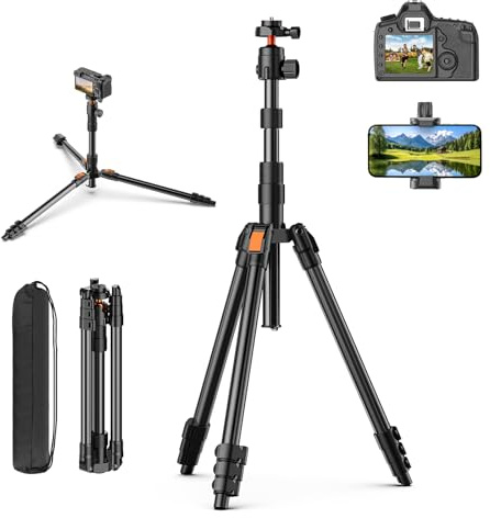 XXZU 180cm Stativ Kamera, Aluminium Handy Stativ mit Tasche, Leichtes Fotostativ mit 360° Kugelkopf 8KG Traglast,Stativ für Smartphone, Tripod für DSLR/Digitalkamera/Smartphone/Ringlicht/Webcam