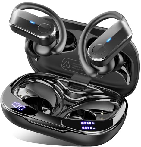 Ordtop Bluetooth Kopfhörer Sport, 70H In Ear Kopfhörer Bluetooth 5.4, HiFi Stereo Tiefer Bass Kabellose Kopfhörer mit 4 Noise Cancelling Mics, IPX8 Wasserdicht Ohrhörer mit Ohrhaken, LED-Anzeige USB-C