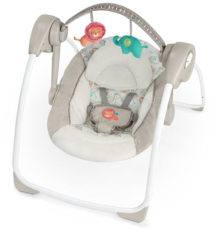 Ingenuity, tragbare Babyschaukel, Cozy Kingdom - 6 Schaukelgeschwindigkeiten, 12 beruhigenden Melodien, Spielbogen mit abnehmbare Plüschtiere, Waschmaschinenfeste Stoffe, ab der Geburt bis 9kg