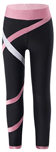 TiaoBug Mädchen Sporthose Sport Leggings in schönen Kontrastfarben Tanz Laufen Tights Fitness Yoga Pants Rosa A 122-128