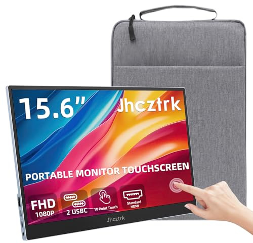 Jhcztrk Touchscreen tragbarer Monitor 15,6 Zoll 1080P Ultra Slim und Leichtgewicht Bezel Less FHD IPS HDR Gaming Monitors mit eingebauten Lautsprechern und VESA für Laptop Mac PC Xbox PS4/5 Switch