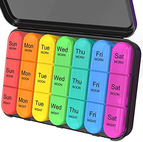 Daviky Tablettenbox 7 Tage 3 Fächer, Tablettenbox Morgens Mittags Abends, Medikamentenbox 7 Tage 3 Fächer mit Großen Separaten Fächern, Kleine Reise-Wöchentlicher Pillendose für Vitamine/Medikamente