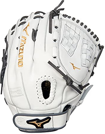 Mizuno GMVP1250PF4W MVP Prime Fastpitch Softball Glove 12.5, Trident Web, Right Hand Throw, White-Grey