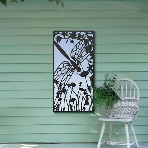 MirrorOutlet Großer Metall-Spiegel, Libelle, Hochformat, Garten, Außenbereich, 118 x 58 cm