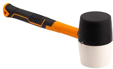 MIVOS Gummihammer 900g (32OZ) - Ø 70mm - Weiß Schwarz - Schonhammer mit Rutschfestem Fiberglasgriff - Montagehammer Doppelkopf - Pflasterhammer mit weichen Schlagköpfen - Campinghammer