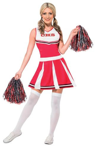 Smiffys, Damen Cheerleader Kostüm, Kleid und Pompons, Größe: M, 40065