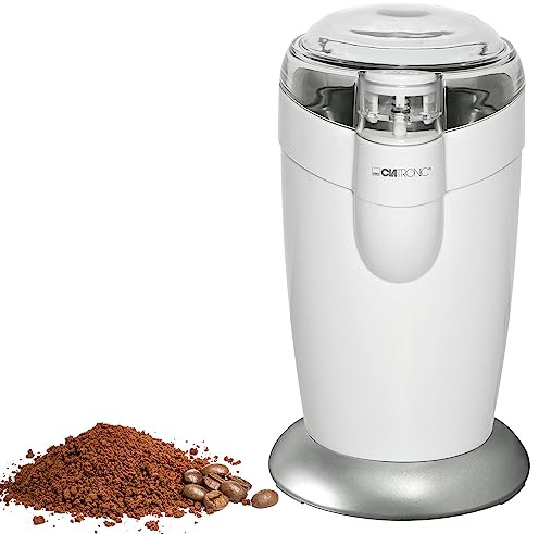 Clatronic® elektrische Kaffeemühle | Edelstahlschlagmesser | Fassungsvermögen 40 Gramm | 120 Watt Motor | Edelstahl-Bohnenbehälter | KSW 3306 weiß