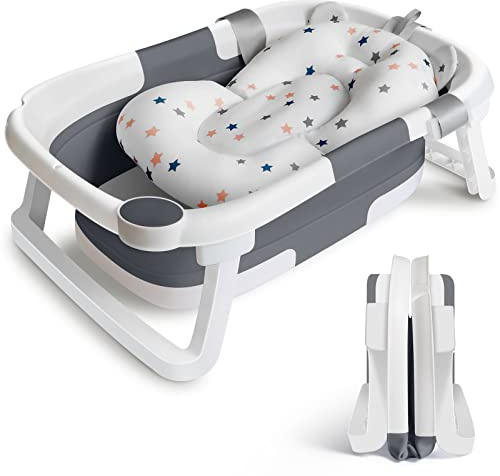 Baby Badewanne Faltbare Babybadewanne, Baby Bathtub Babywanne Wanne Faltbar mit Badewannen Stützkissen Sitzmatte, Rutschfeste Tragbare Reisedusche Badebecken Duschwanne für Neugeborene Kleinkinder