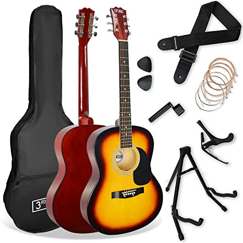 3rd Avenue 4/4 Westerngitarre Premium-Set, Sunburst | Gigbag, Ständer, Gurt, Kapodaster, Plektren, Ersatzsaiten & Saitenkurbel inklusive — mit 4/4 Gitarre