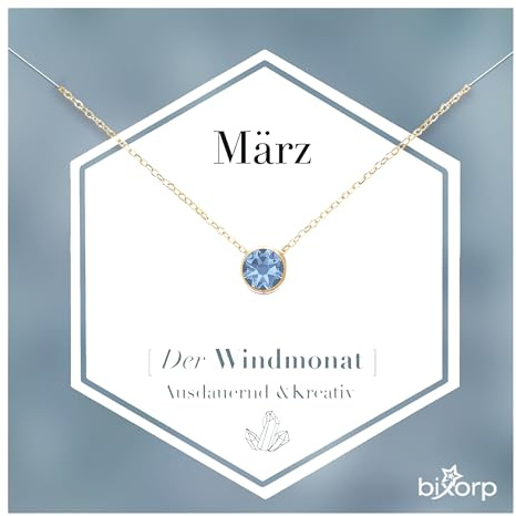 Bixorp Geburtsstein Halskette mit Zirkonia-Anhänger - Edelstahlkette mit rundem Zirkonia-Kristall - Gold & Silberfarben