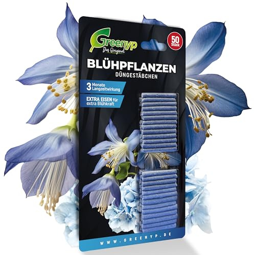 Greenyp 200x Blühpflanzen Düngestäbchen für alle Zimmerpflanzen, Balkonpflanzen und Kübelpflanzen I Universal NPK Blumendünger I Langzeitdünger mit Extra Eisen und 3 Monate Düngekraft