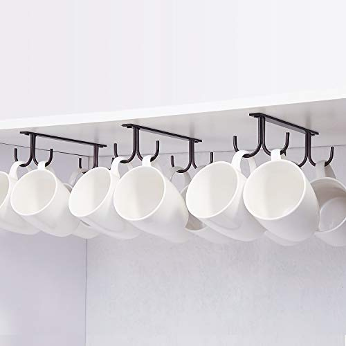 FOMANSH Tassenhalter unter dem Schrank, Kaffeetassenhalter mit Schrauben, 12 Tassenhaken unter dem Regal, Trockenhaken für Bar, zum Aufhängen von Tassen, Kaffeetassen, Mug, Becher usw. Schwarz