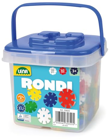 Lena 35820 Rondi 25 Eimer Konstruktionsspielzeug ab 3 Jahren - 550 x Steckbausteine, Kinder Bauset für kreatives Spielen, REGT die Fantasie an und schult Motorik