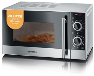 Severin 2-in-1 Mikrowelle mit Grill, 700 W, Grillofen mit 9 Automatikprogrammen, 20L, Mikrowelle mit Grillrost und Drehteller, silber-schwarz/Edelstahl, MW 7874