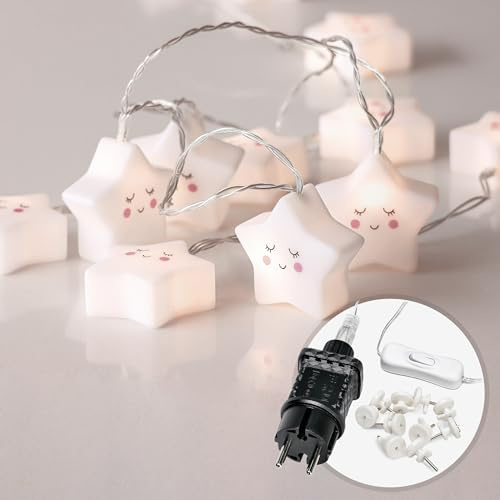 Cobus CozyHome CozyHome Stern Lichterkette Kinder - 20 LED & 6m | Strombetrieben I Lichterkette Kinderzimmer Deko für Hausbett Bett I Sterne Lichtergirlande Mädchen Junge Baby Warmes Licht