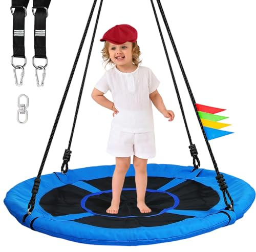 Joytential Nestschaukel für Kinder & Erwachsene, Hängeschaukel Baumschaukel bis 320kg Belastbar, Ø 100cm, Wasserfeste Tellerschaukel Rundschaukel für Hinterhof Garten Outdoor, Kinderschaukel (Blau)