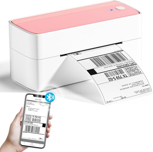 Phomemo Bluetooth DHL Etikettendrucker, Label Printer 4x6 Versandetiketten Drucker, Labeldrucker Thermodrucker für Barcode, Amazon, Etsy, Shopify, DHL, DPD, GLS, FedEx, Ohne Tinte, 241BT Rosa