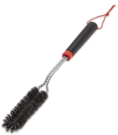 Weber Detail-Grillbürste, 45 cm/Schmale Reinigungsbürste zur Entfernung von eingebrannten Rückständen und Fett von Grillrosten, Rutschfester Silikongriff, Edelstahlborsten, 44,5 cm x 5,7 cm x 2,5 cm